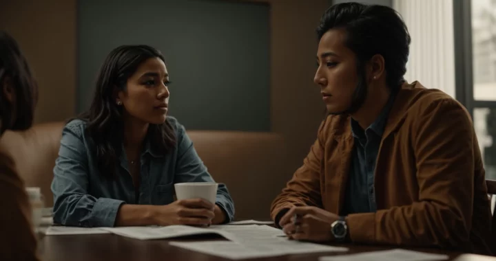 a worried person talks to a financial advisor across a table.